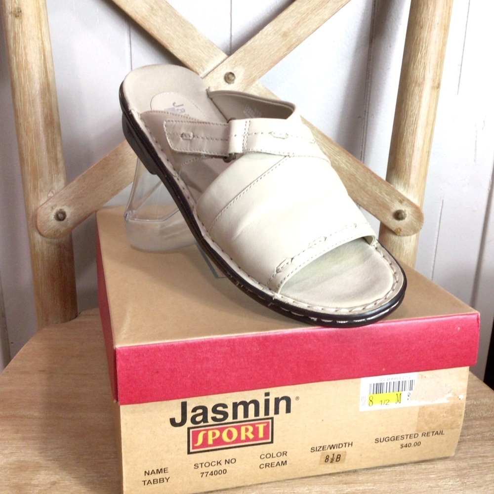 Jasmin Sport Womens Cream Tabby Slip-on Sandal Size 8.5